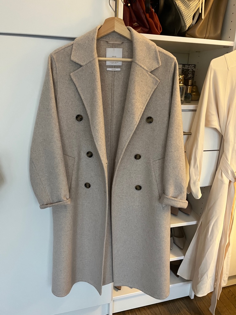 Mango Double-Breasted Pea Coat In Light Beige